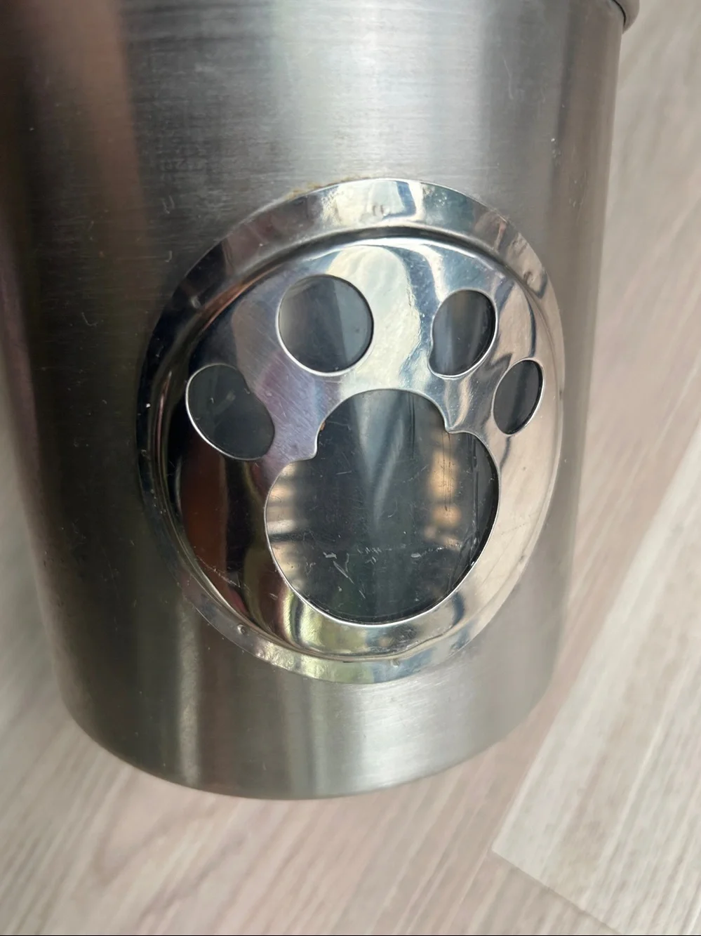 Stainless Steel Dog Treat Jar Paw Accent Silver